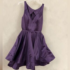 Faviana Purple Satin Party Dress with Bow Accent